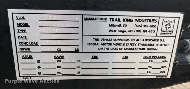 image for item DM7317 1998 Trail King TK70HDG-452  lowboy equipment trailer