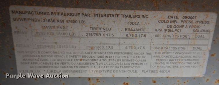 image for item DM7334 2008 Interstate 40DLA  equipment trailer