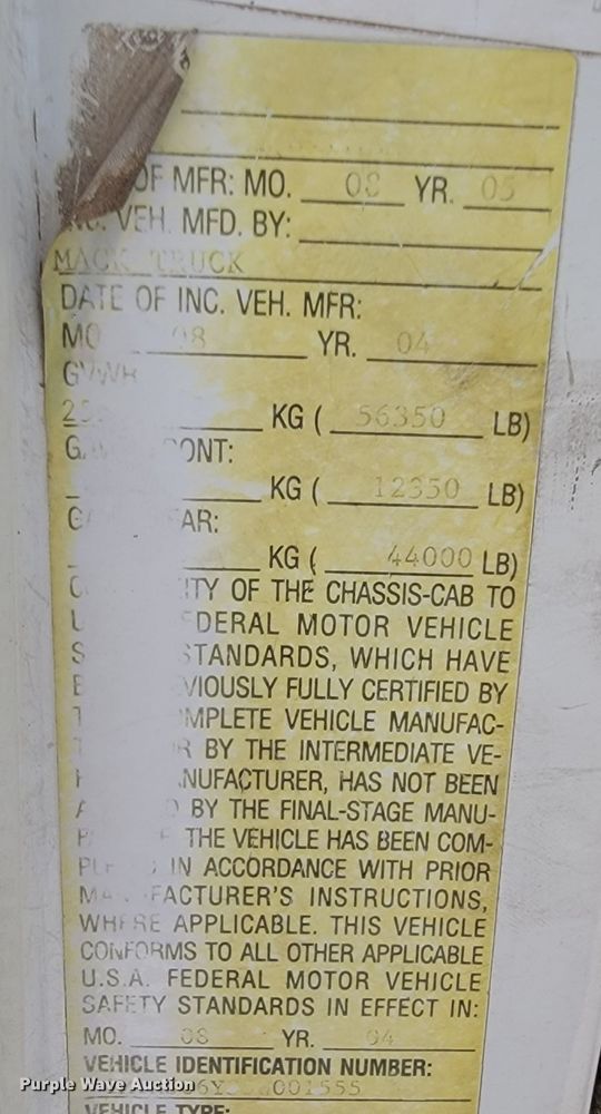 image for item JL9450 2005 Mack CH600  roll-off container truck