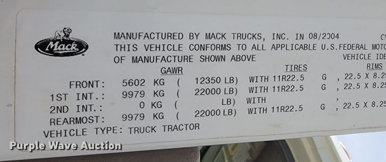 image for item JL9450 2005 Mack CH600  roll-off container truck