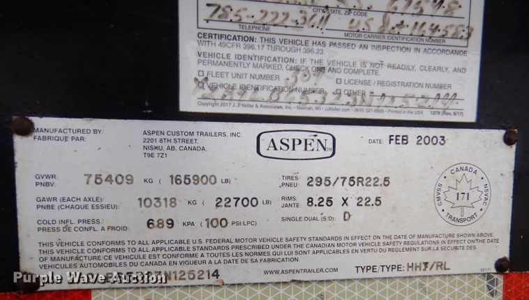 image for item LS9092 2003 Aspen  lowboy equipment trailer