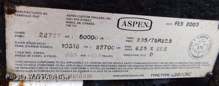 image for item LS9092 2003 Aspen  lowboy equipment trailer