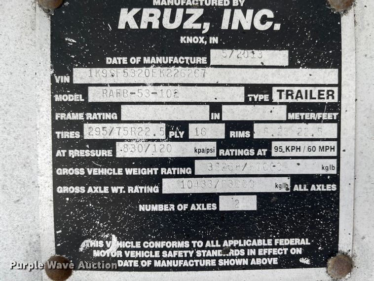 image for item MJ9665 2014 Kruz RAFB-53-102  flatbed trailer