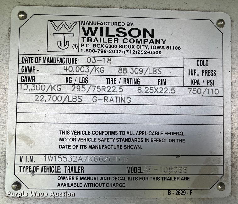 image for item MJ9667 2019 Wilson AF-1080SS  flatbed trailer
