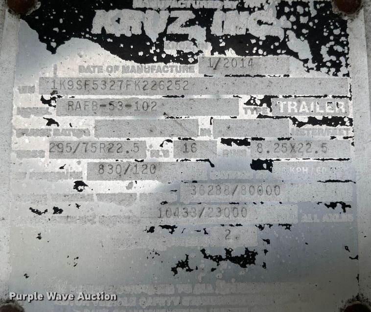 image for item MJ9668 2015 Kruz RAFB-53-102  flatbed trailer