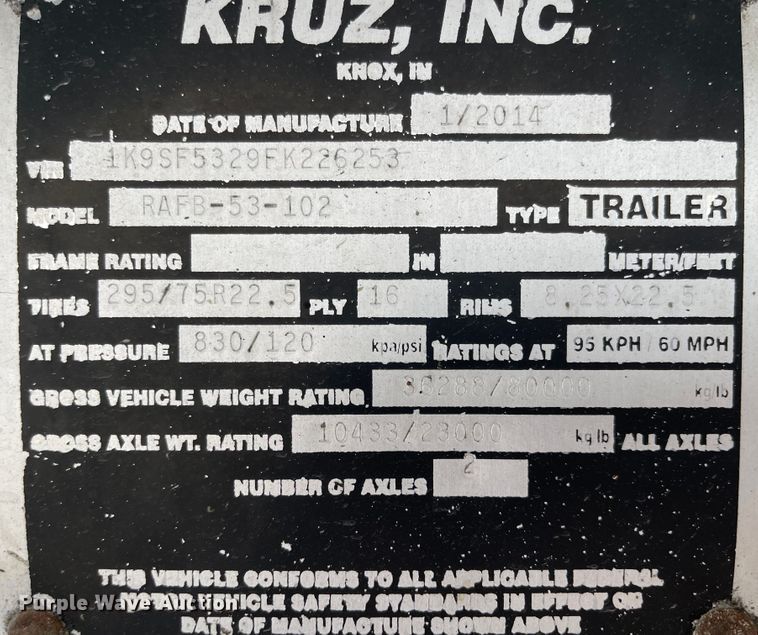 image for item MJ9669 2015 Kruz RAFB-53-102  flatbed trailer