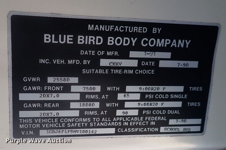 image for item DI1915 1991 Chevrolet  school bus