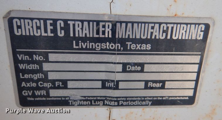 image for item DL0708 2000 Circle C  enclosed cargo trailer