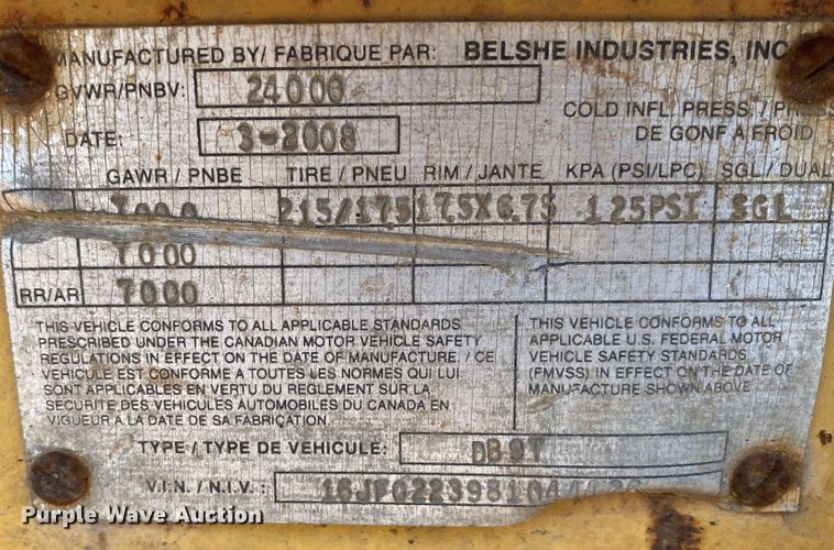 image for item DM4133 2008 Belshe DB9T  equipment trailer