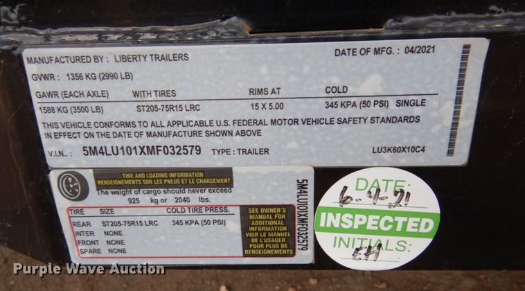 image for item DR0366 2021 Liberty  utility trailer