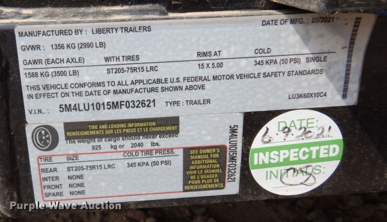 image for item DR0367 2021 Liberty  utility trailer