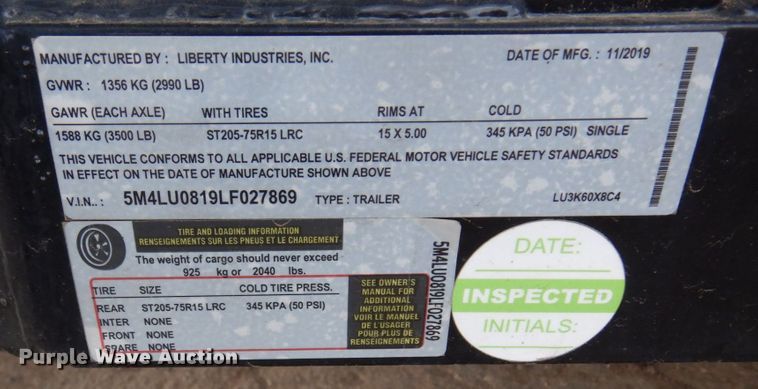 image for item DR0389 2020 Liberty  utility trailer