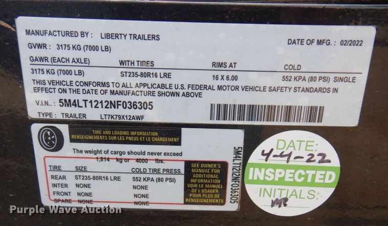image for item DR0390 2022 Liberty  tilt deck equipment trailer