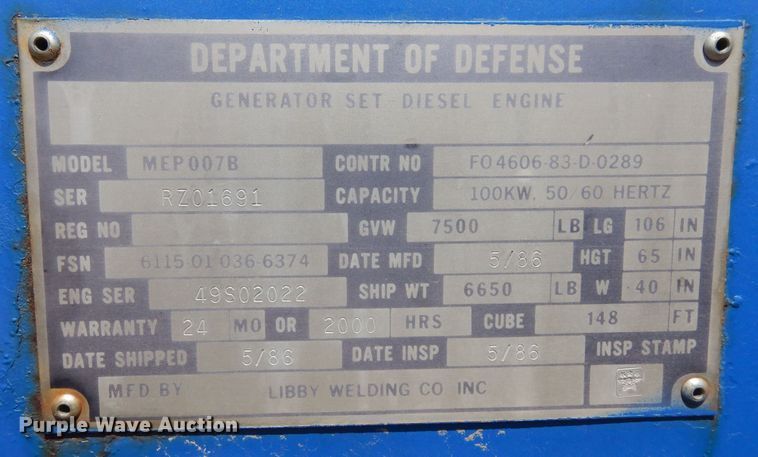 image for item DR1180 Lobby Welding Co MEP007B  generator