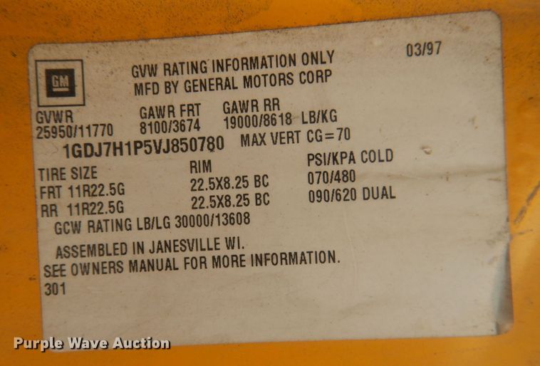 image for item HU9409 1997 Chevrolet C6500  box truck