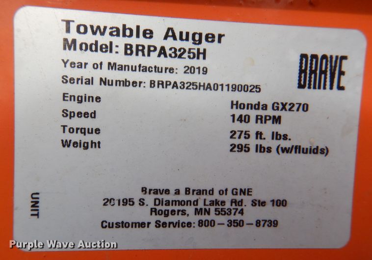 image for item JH9840 2019 Brave Pro BRPA325H  post hole auger
