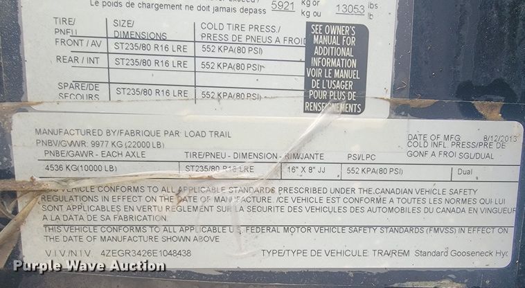 image for item JL9438 2014 Load Trail  equipment trailer