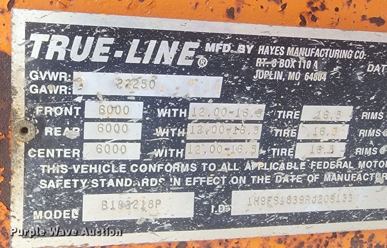 image for item JL9439 1994 True Line B18318P  equipment trailer