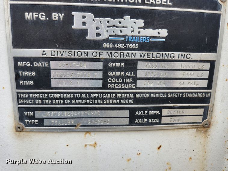 image for item JM9091 2004 Brooks Brothers  equipment trailer