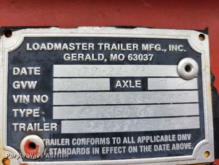 image for item JM9102 1999 Loadmaster  equipment trailer