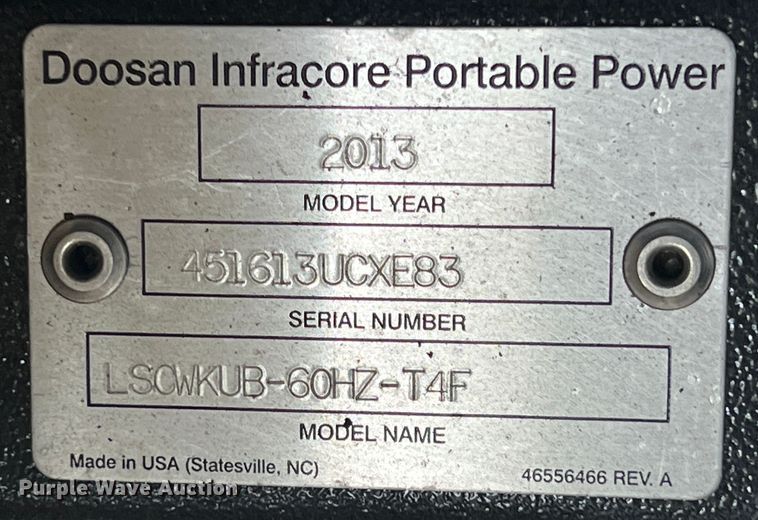 image for item KG9708 2013 Doosan LSCWKUB-60HZ-T4F  light plant