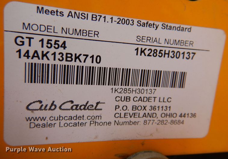 image for item KN9865 Cub Cadet GT1554  lawn mower