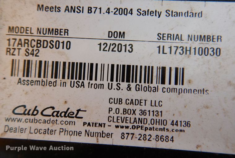 image for item KN9868 2014 Cub Cadet RZT-S  ZTR lawn mower