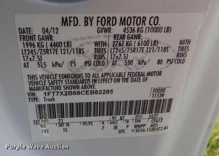 image for item KR9345 2012 Ford F250 Super Duty XL  SuperCab pickup truck