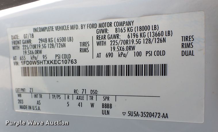 image for item MF9344 2019 Ford F550 Super Duty XL  flatbed truck