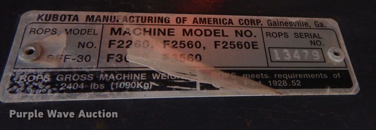 image for item MF9601 Kubota F2560  lawn mower