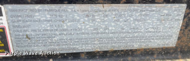 image for item MJ9712 2013 H&H  tilt deck utility trailer