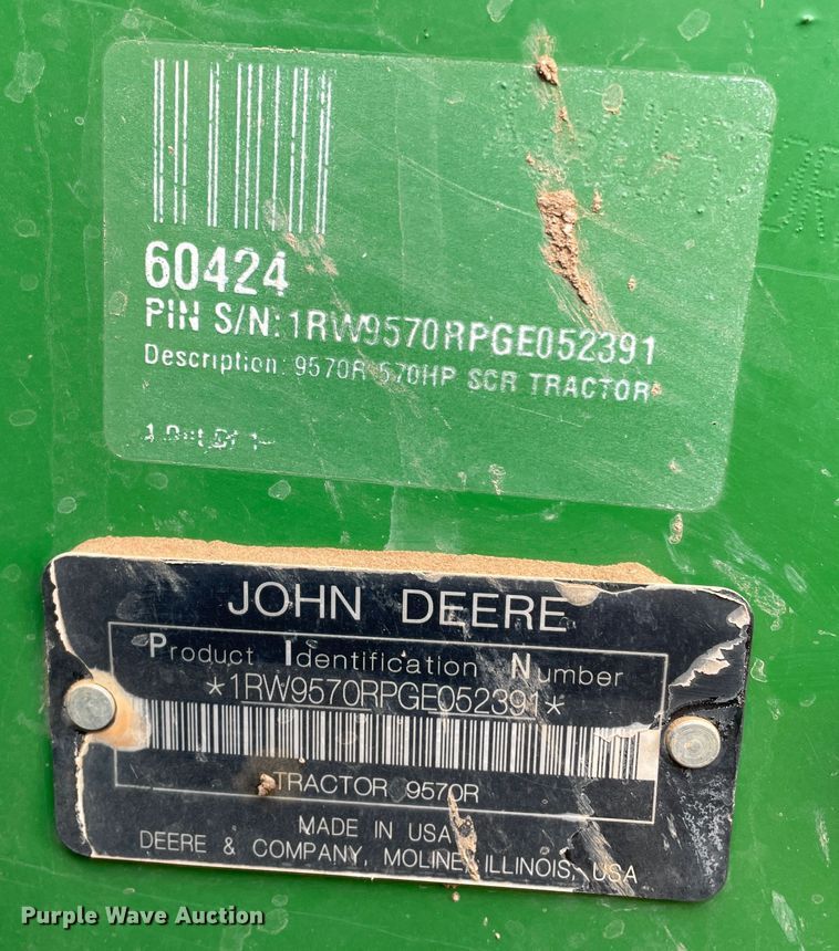 image for item DJ5128 2016 John Deere 9570R Scraper Special  4WD tractor