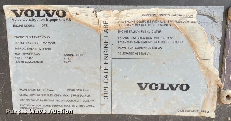 image for item DJ5141 2015 Volvo EC480EL  excavator