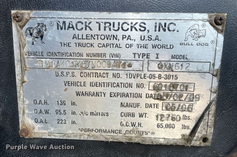 image for item DJ5146 2007 Mack CXN612  dump truck