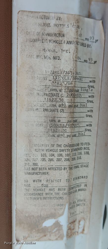 image for item DK3694 1993 Chevrolet Kodiak C6500  dump truck