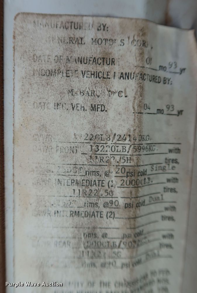 image for item DK3694 1993 Chevrolet Kodiak C6500  dump truck