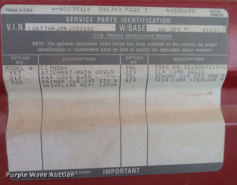 image for item DK3702 1994 Chevrolet Kodiak C6500  dump truck