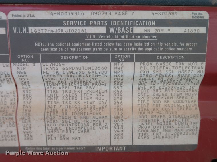 image for item DK3702 1994 Chevrolet Kodiak C6500  dump truck