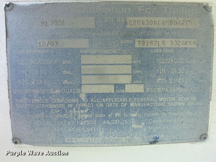 image for item DM4115 2004 Clement HL3034  end dump trailer