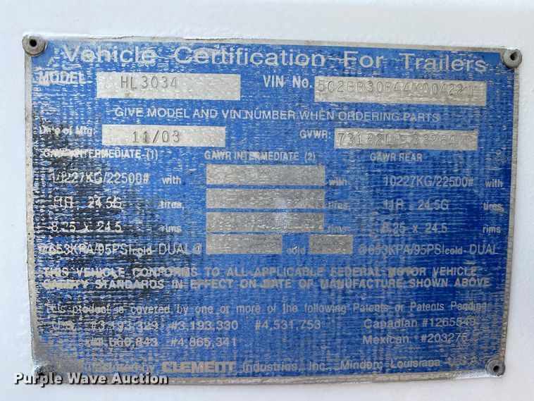 image for item DM4117 2004 Clement HL3034  end dump trailer