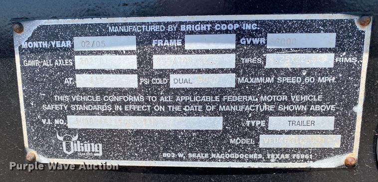 image for item DM4130 2005 Viking VFD46R16F35T  drop deck equipment trailer