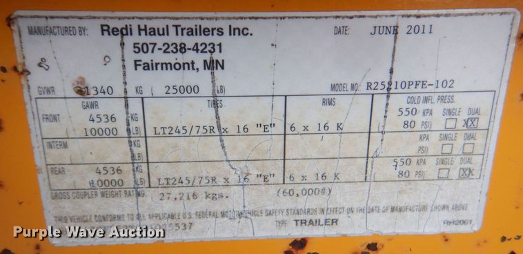 image for item DM6159 2011 Redi Haul R25210PFE-102  equipment trailer
