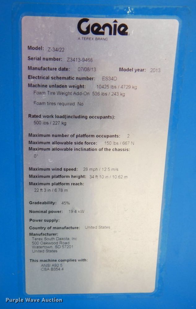 image for item DM6185 2013 Genie Z34/22  boom lift