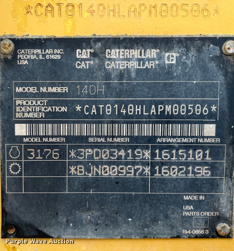 image for item DP4658 2003 Caterpillar 140H  motor grader