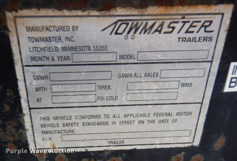 image for item DR0364 2001 Towmaster T30  equipment trailer