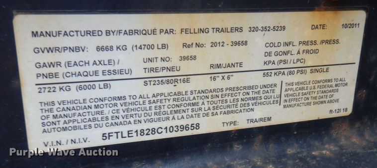 image for item DR0365 2012 Felling FT12-I  equipment trailer