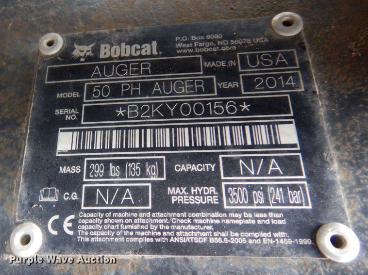 image for item DR0372 2014 Bobcat 50PH  auger