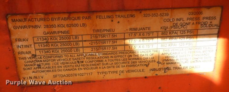 image for item DR0431 2006 Felling FT-50-3  equipment trailer