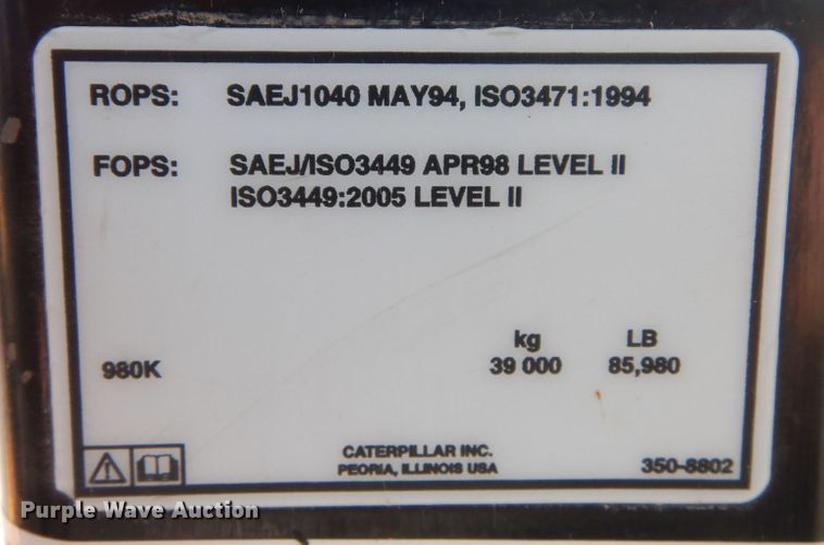 image for item DR1173 2011 Caterpillar 980K  wheel loader