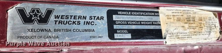 image for item KC9497 1996 Western Star 4964S  vacuum truck